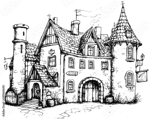 Fantasy architecture of Post office, Post office vector graphic