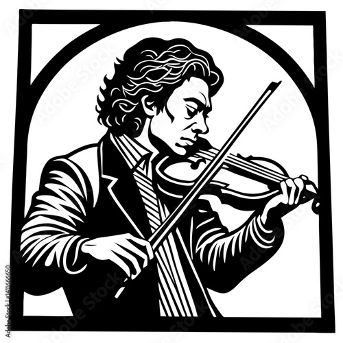 Elegant Violinist Playing in Vintage Style Illustration for Music Art and Tattoo Designs