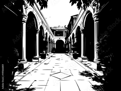 Fantasy architecture of Shopping arcade, Shopping arcade vector graphic