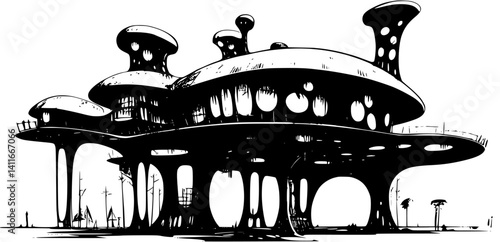 Temporary building fantasy architecture, Temporary building vector graphic