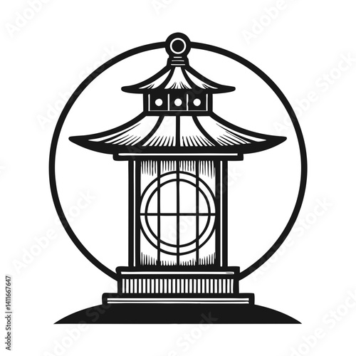 Japanese Lantern Illustration with Traditional Design for Home Decor and Tattoo Inspiration