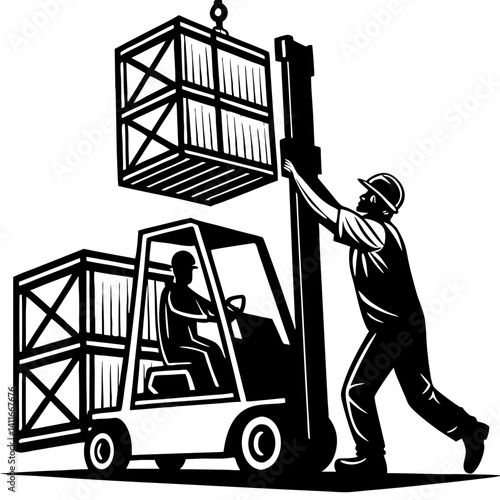 Forklift Operator Loading Crate in Warehouse Logistics Graphic Design for Safety Training