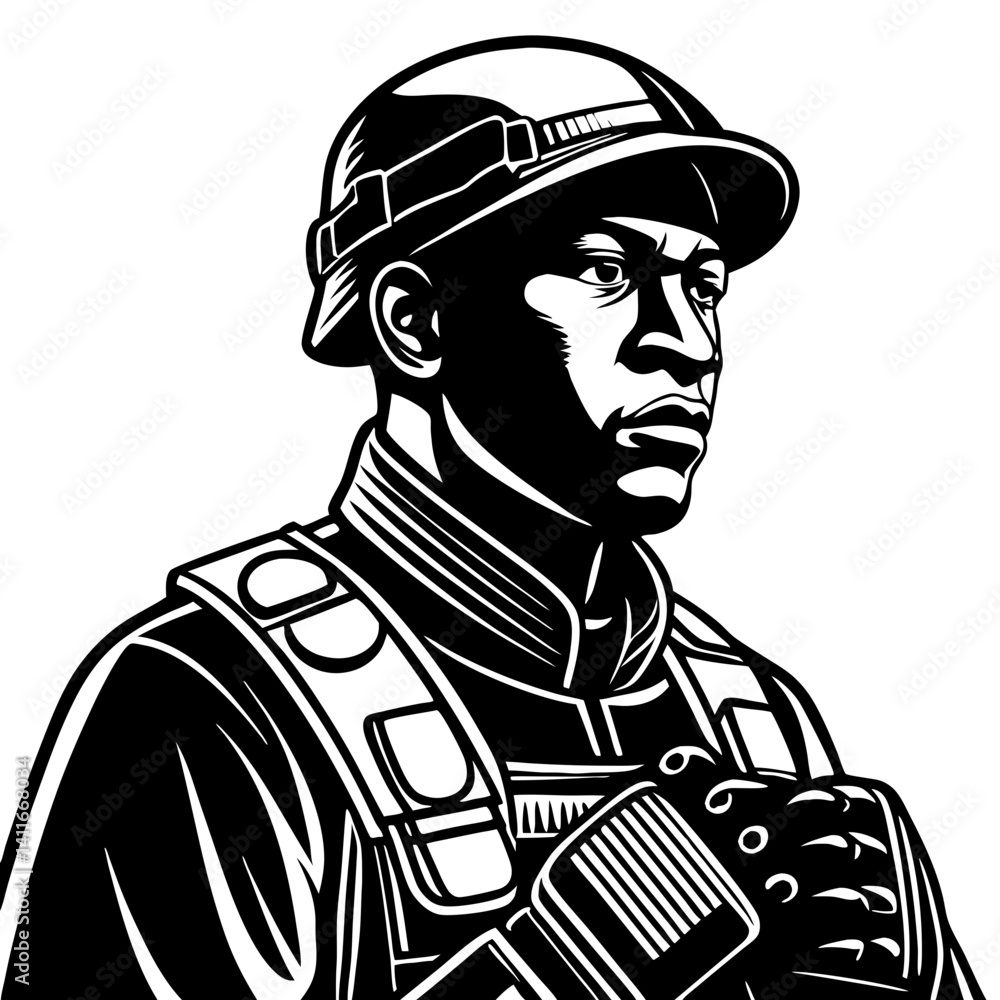 Obraz premium Soldier Portrait Vector Military Leader Committed Discipline Tattoo Design Coloring Page