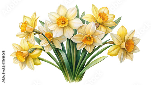 Wallpaper Mural Beautiful watercolor painting of daffodils on a Trensprent Background png showcasing their elegance Torontodigital.ca