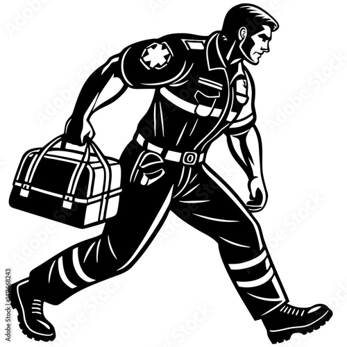 Emergency Medical Technician Running with Medical Bag for First Aid and Health Themes