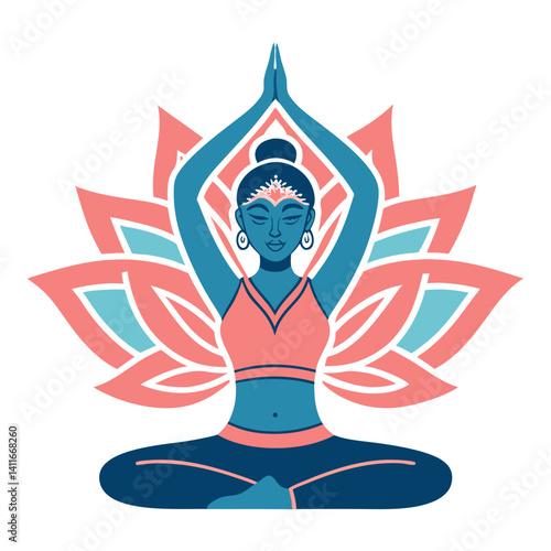 Yoga Pose with Lotus Flower Background for Meditation and Wellness Designs