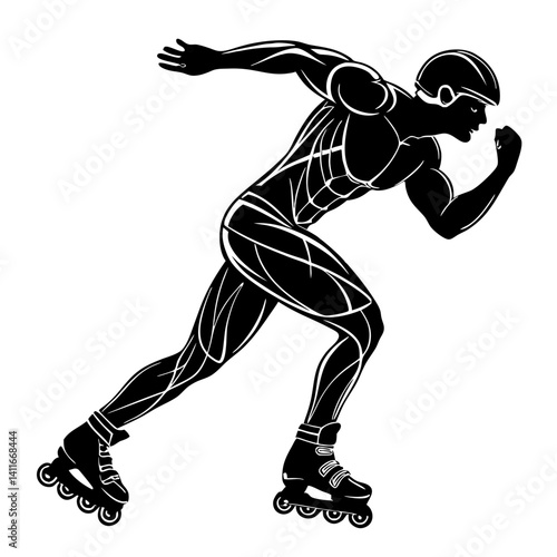 Dynamic Roller Skating Athlete Illustration for Sports Activities and Fitness Designs
