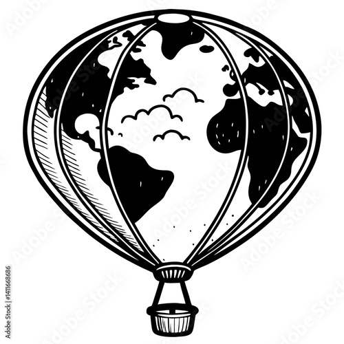 Hot Air Balloon Featuring Earth Design Perfect for Travel Enthusiasts and Adventure Themes
