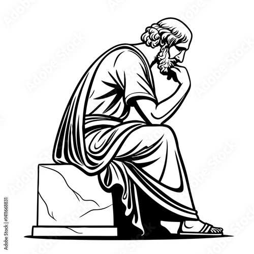 Philosopher Thinking Vector Art Design for Tattoos and Coloring Books