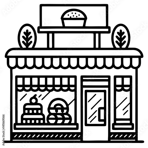 Charming Bakery Shop Front with Sweet Treats and Decorative Elements for Culinary Designs