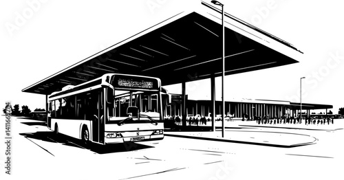 Fantasy architecture of Bus station, Bus station vector illustration