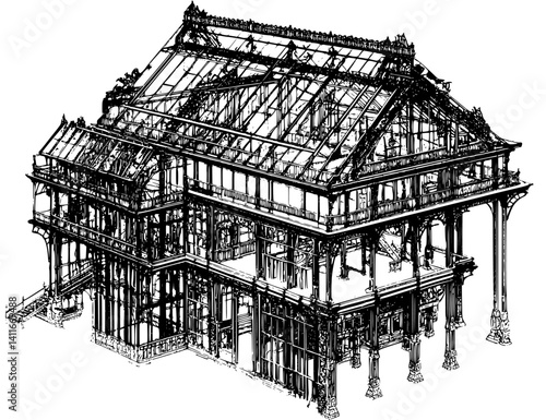 Fantasy architecture of Greenhouse, Greenhouse vector illustration