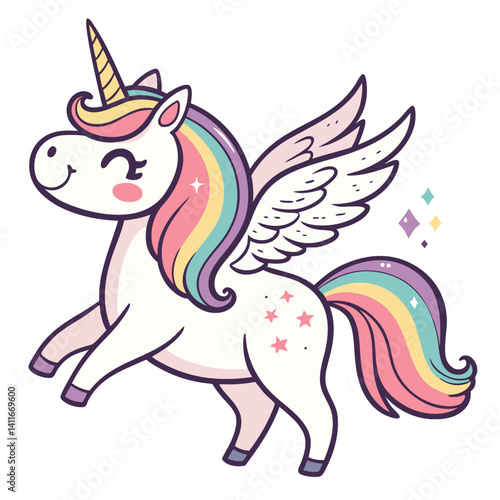 Colorful Fantasy Unicorn with Rainbow Mane and Sparkling Wings for Kids Art and Crafts