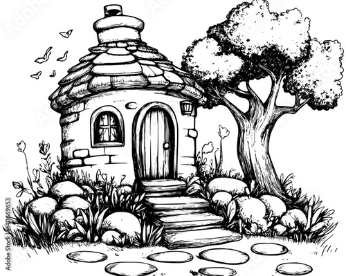 Fantasy architecture of Lodge, Lodge vector illustration