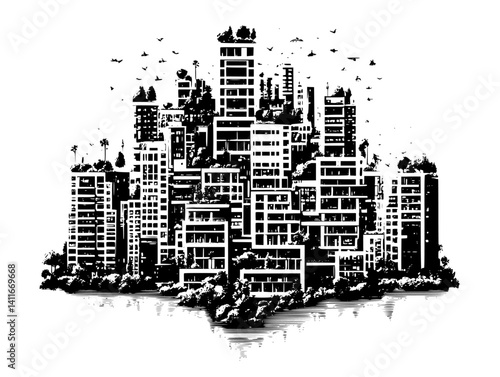 Mixed use building fantasy architecture, Mixed use building vector illustration