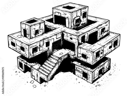 Fantasy architecture of Modular building, Modular building vector illustration