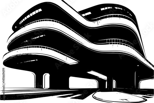 Fantasy architecture of Parking garage, Parking garage vector illustration