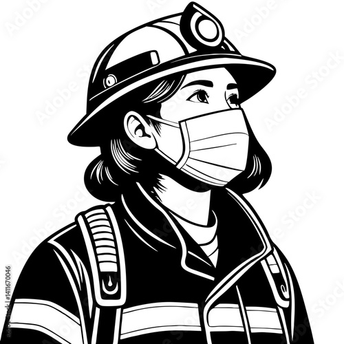 Brave Female Firefighter Wearing Helmet and Face Mask Inspiring Heroism and Strength