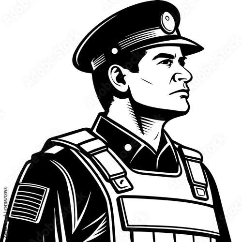 Vigilant Male Police Officer Vector Design for Tattoo Ideas and Graphic Projects
