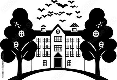 Vocational school fantasy architecture, Vocational school vector illustration