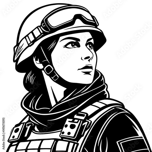 Brave Military Woman Portrait Inspiring Strength and Courage Ideal for Tattoos and Artwork