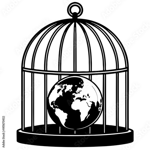Caged Earth Globe Symbolizing Environmental Protection and Global Awareness for Creative Projects