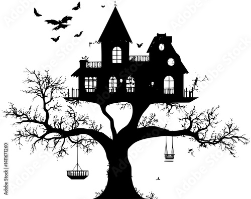 Tree house fantasy architecture, Tree house illustration art