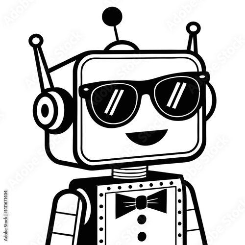 Cool Cartoon Robot Character with Sunglasses and Bowtie Perfect for Kids Illustrations