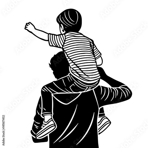 Father and Son Silhouette Illustration for Family Bonding and Adventure Themes
