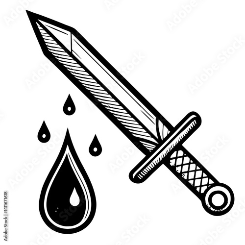 Sword with Blood Droplets Vector Illustration Perfect for Tattoos and Graphic Designs