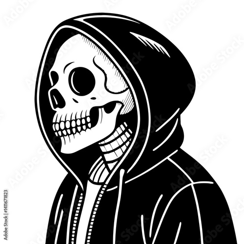 Stylish Skull in Hoodie Vector Art for Tattoos and Graphic Designs