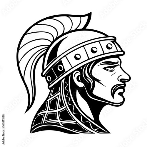 Gladiator Warrior Helmet Profile Illustration for Tattoo Design and Art Projects