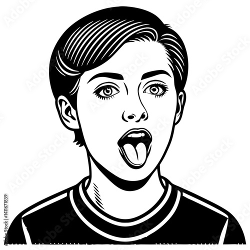 Playful Child Expressing Surprise with Tongue Out Vector Illustration for Fun Designs