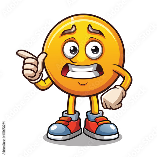 Surprised Yellow Emoji Character Pointing