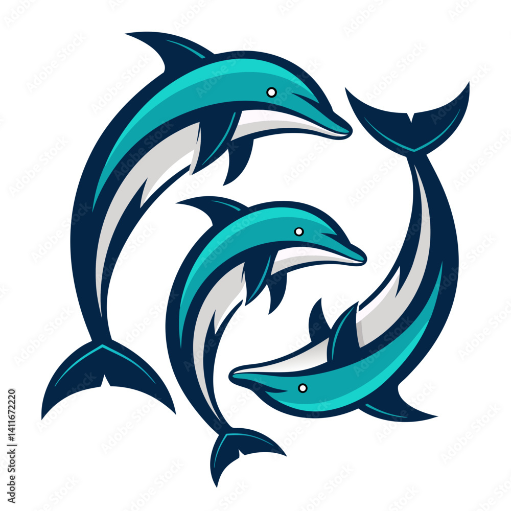 Obraz premium Playful Dolphins Swimming Design Suitable for Tattoos and Coloring Books