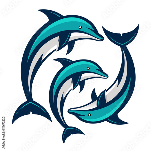 Playful Dolphins Swimming Design Suitable for Tattoos and Coloring Books