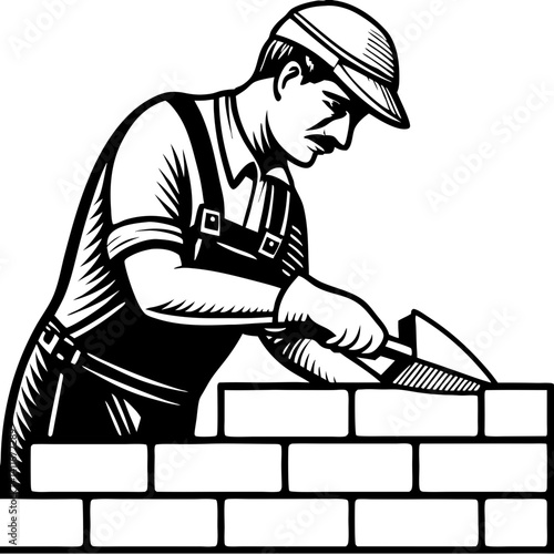 Masonry Worker Constructing Brick Wall with Trowel Craftsmanship for Construction Projects