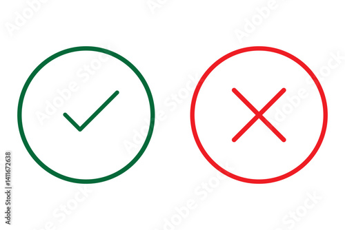 tick and cross button. set of green and red check box with yes and no sign. vector symbol on transparent background.