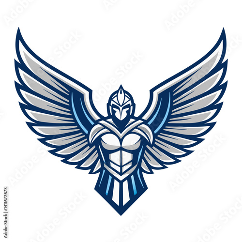 Majestic Winged Warrior Logo with Armor and Wings Ideal for Sports Teams and Branding