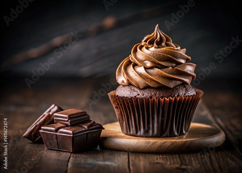Chocolate Cupcake with Icing and Chocolate Bar In