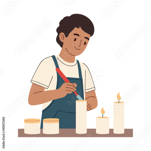 Young Artisan Making Decorative Candles in Workshop Creative Crafting Activity