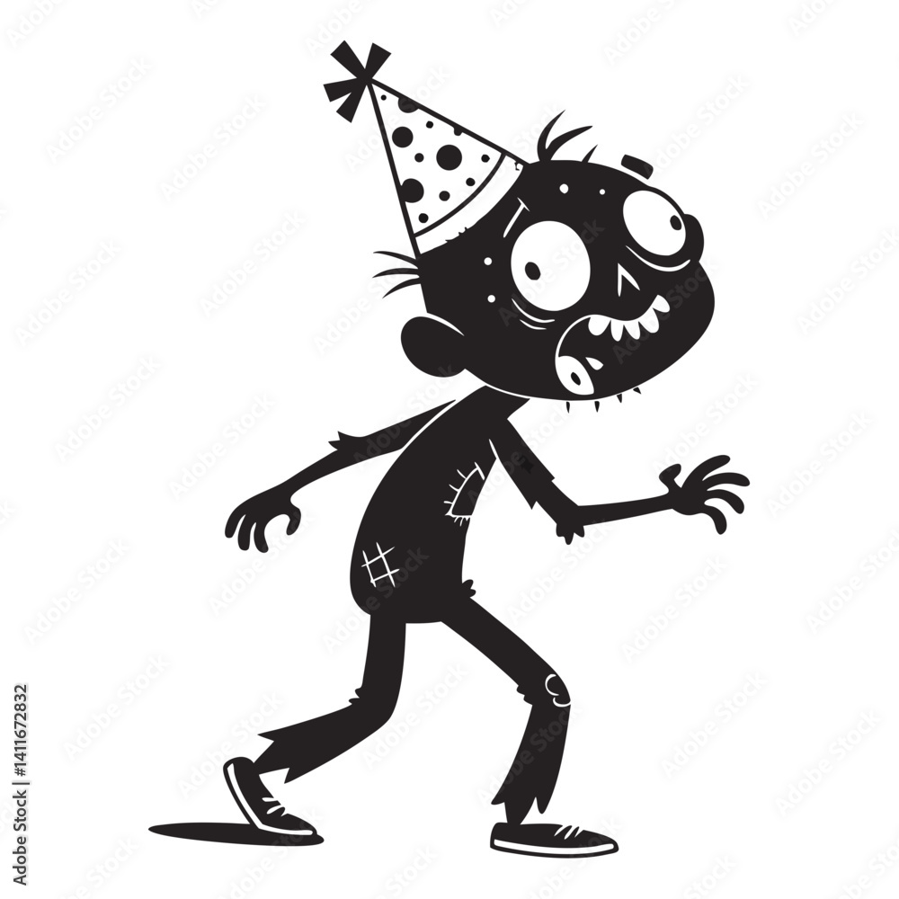 Fototapeta premium Playful Zombie Character in Party Hat for Halloween Decorations and Fun Illustrations