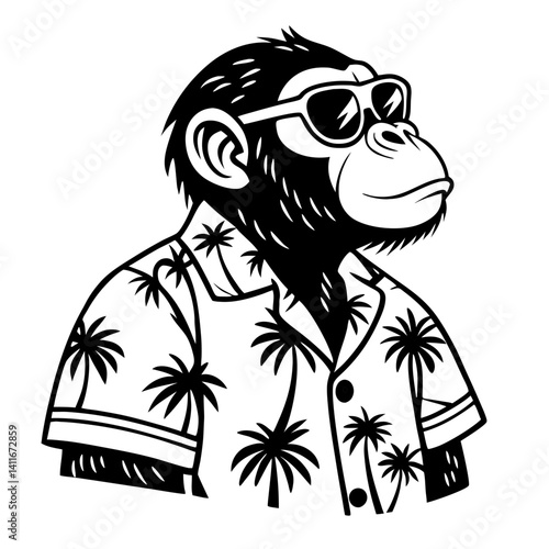 Cool Monkey in Sunglasses Wearing Tropical Shirt with Palm Trees Perfect for Fun Designs