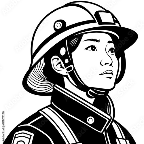 Inspirational Female Firefighter Portrait in Helmet Symbolizing Bravery and Courage