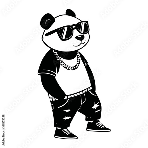 Stylish Panda Character in Sunglasses and Urban Streetwear for Fun Designs and Illustrations