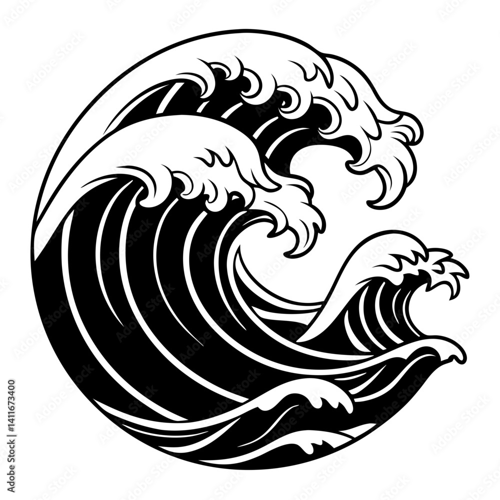 Dynamic Black and White Waves Illustration for Tattoo Design and Graphic Art Dynamic Black and White Waves Illustration for Tattoo Design and Graphic Art
