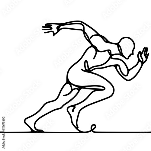 Dynamic running figure in minimalist line art style  