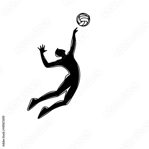 Volleyball player jumping to hit a ball in a minimalist style , single line vector 