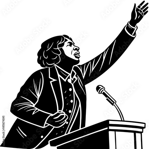 Dynamic Speaker Delivering Empowering Oration at Podium Inspiration Leadership Advocacy
