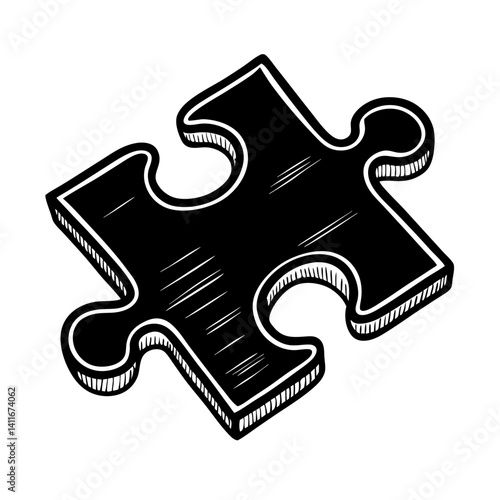 Black and White Hand Drawn Puzzle Piece Illustration for Creative Projects and Designs